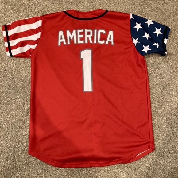 USA Baseball Jersey Men’s Medium America Stars Stripes Statue of Liberty - Picture 2 of 2